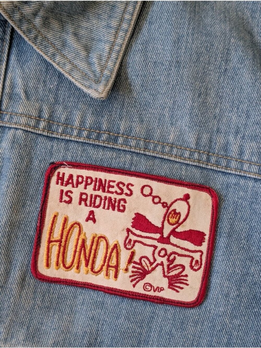Vintage 80s Snoopy Honda Biker Denim Patch Jacket Wrangler Pocket Full Zip Large - Picture 9 of 12